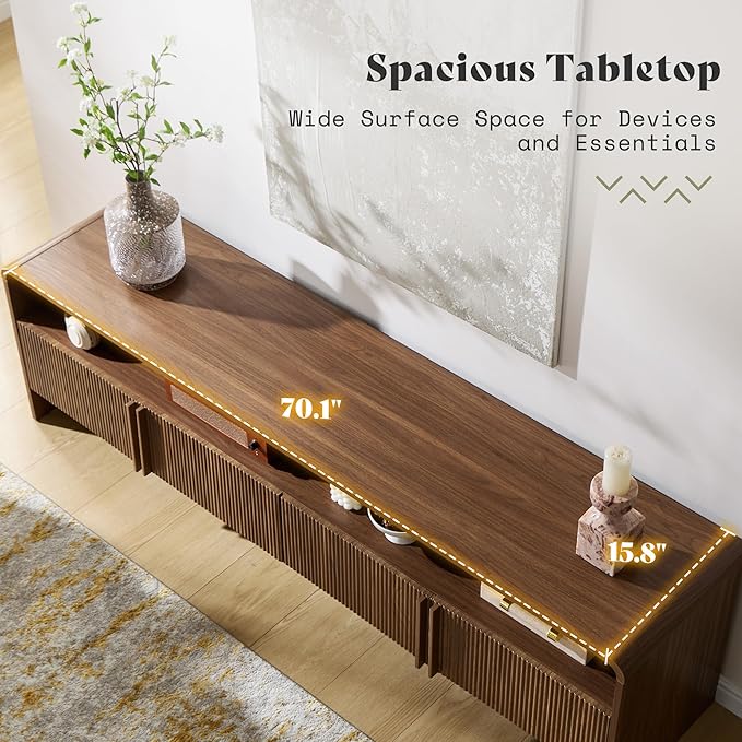 AMERLIFE 70" Fluted Wood TV Stand