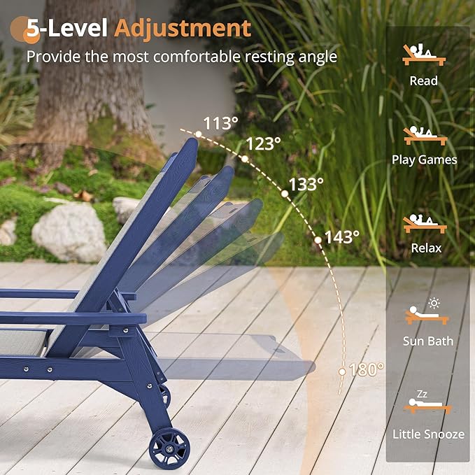 LUE BONA Chaise Lounge Chair Outdoor Set of 4, HDPS and HDPE Wicker Material