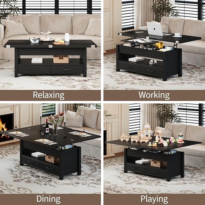 Garvee 40" Coffee Table Lift Top, Converts to Dining Table