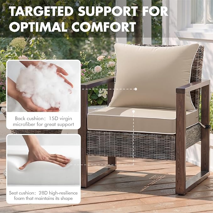 MIULEE Beige Outdoor Seat Cushion 24x24 Inch Waterproof & 3 Year Fade Resistant
