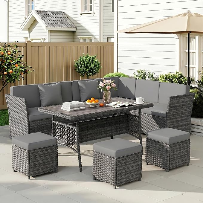 LOUVIXA 7 Pieces Patio Furniture Set, Outdoor Patio Furniture, Wicker