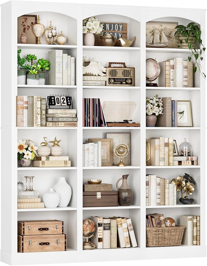 FACBOTALL 71" Triple Wide Bookshelf, 6 Tier Bookcase, Large White Bookshelf