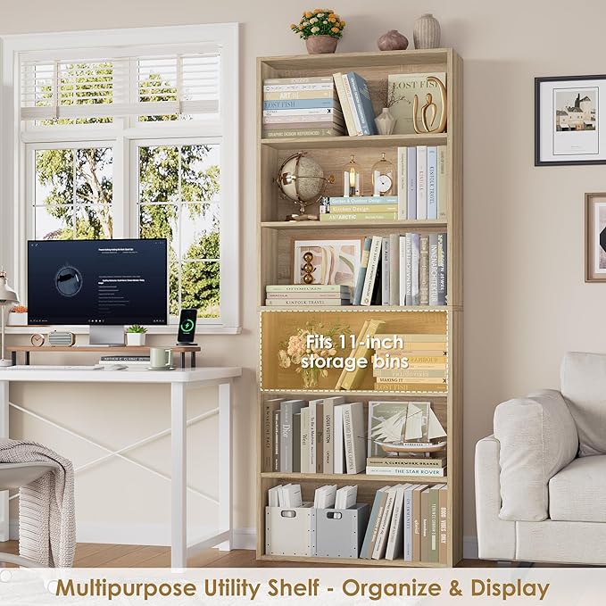 FOTOSOK 6-Tier Open Bookcase and Bookshelf, Freestanding Display Storage