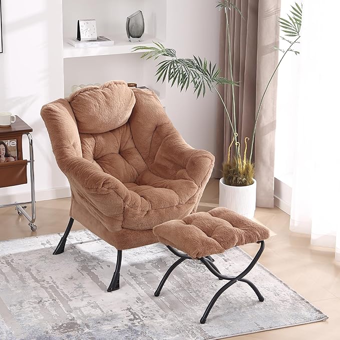 MBOOYOME Lazy Chair with Ottoman, Modern Accent Lounge Armchair with Side