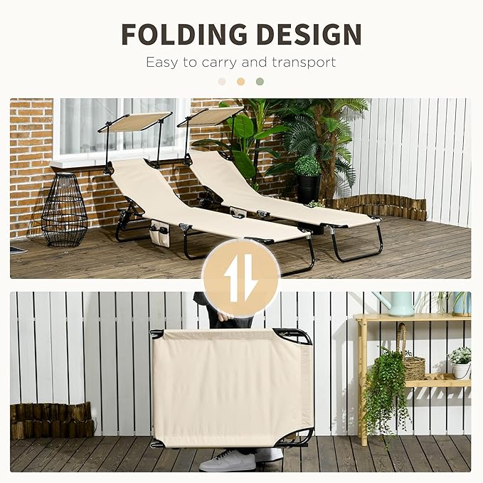 Outsunny Folding Chaise Lounge Pool Lounge Chairs Set of 2, Outdoor Sun Tanning