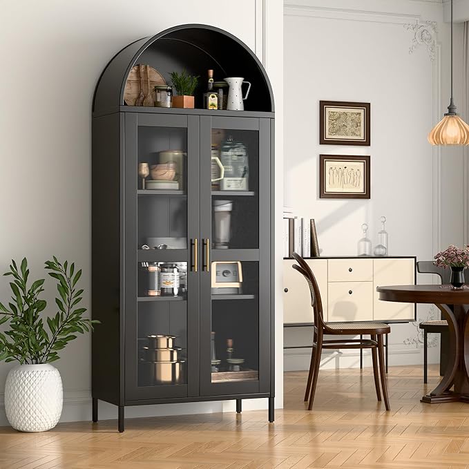 73" Black Metal Arched Display Cabinet