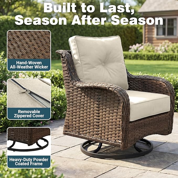 Patio Furniture Set, High Back Swivel Chairs, Weather Resistant Olefin Fabric