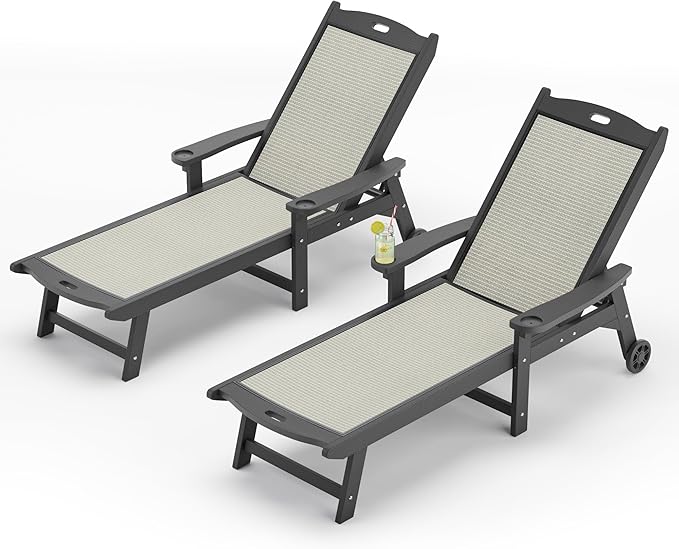 LUE BONA Chaise Lounge Chair Outdoor Set of 4, HDPS and HDPE Wicker Material