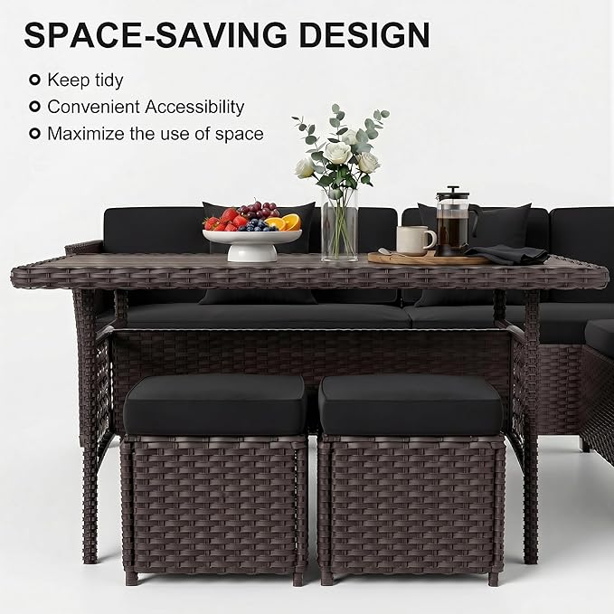 LOUVIXA 7 Pieces Patio Furniture Set, Outdoor Patio Furniture, Wicker