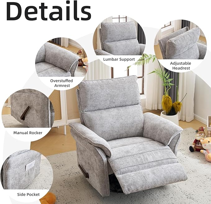 Oversized Glider Rocker Recliner, Chenille Rocking Nursery Chair