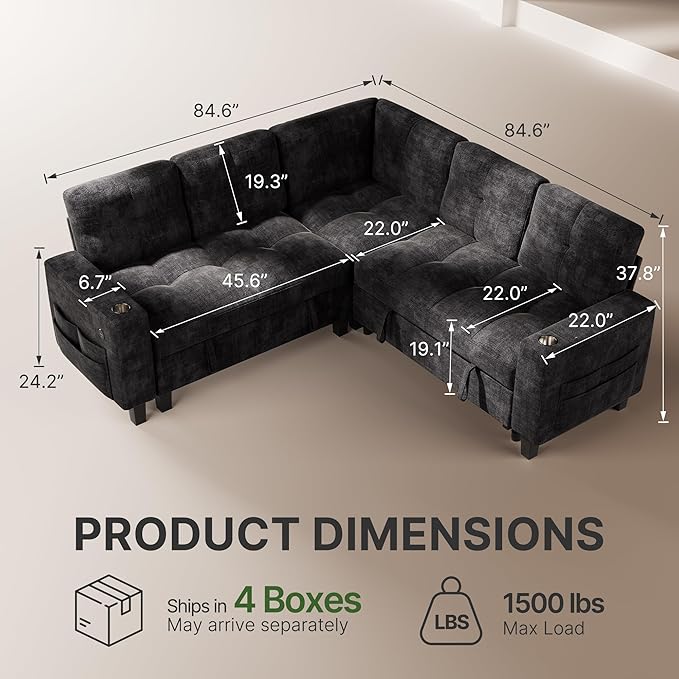 Marsail 84.6" Sectional Sleeper Sofa