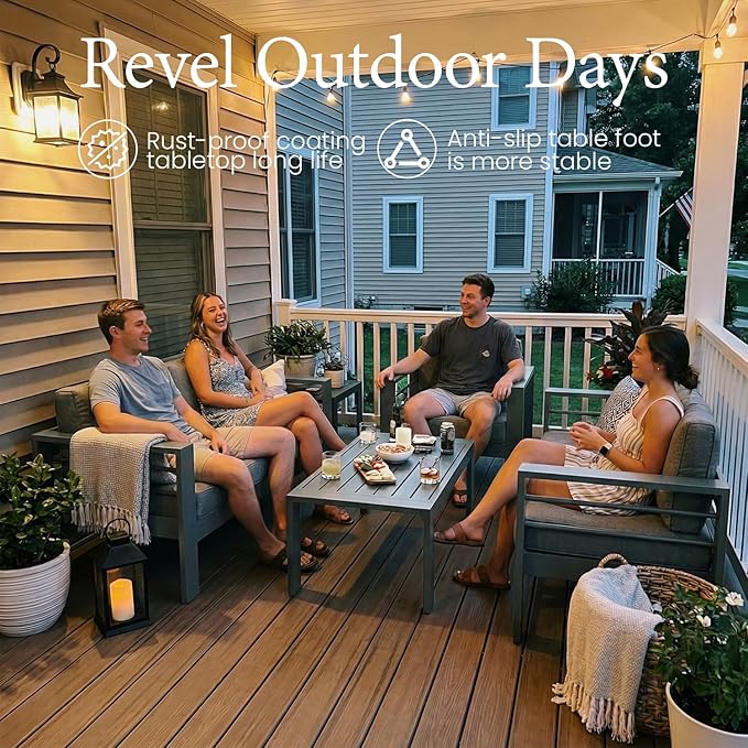 LayinSun Outdoor Aluminum Furniture Set, 5 Pieces Patio Sectional Conversation