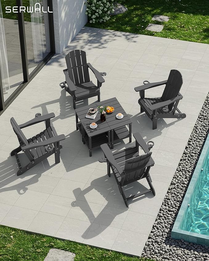SERWALL 2-Tier HDPE Outdoor Side Table, Weatherproof Rectangular Adirondack