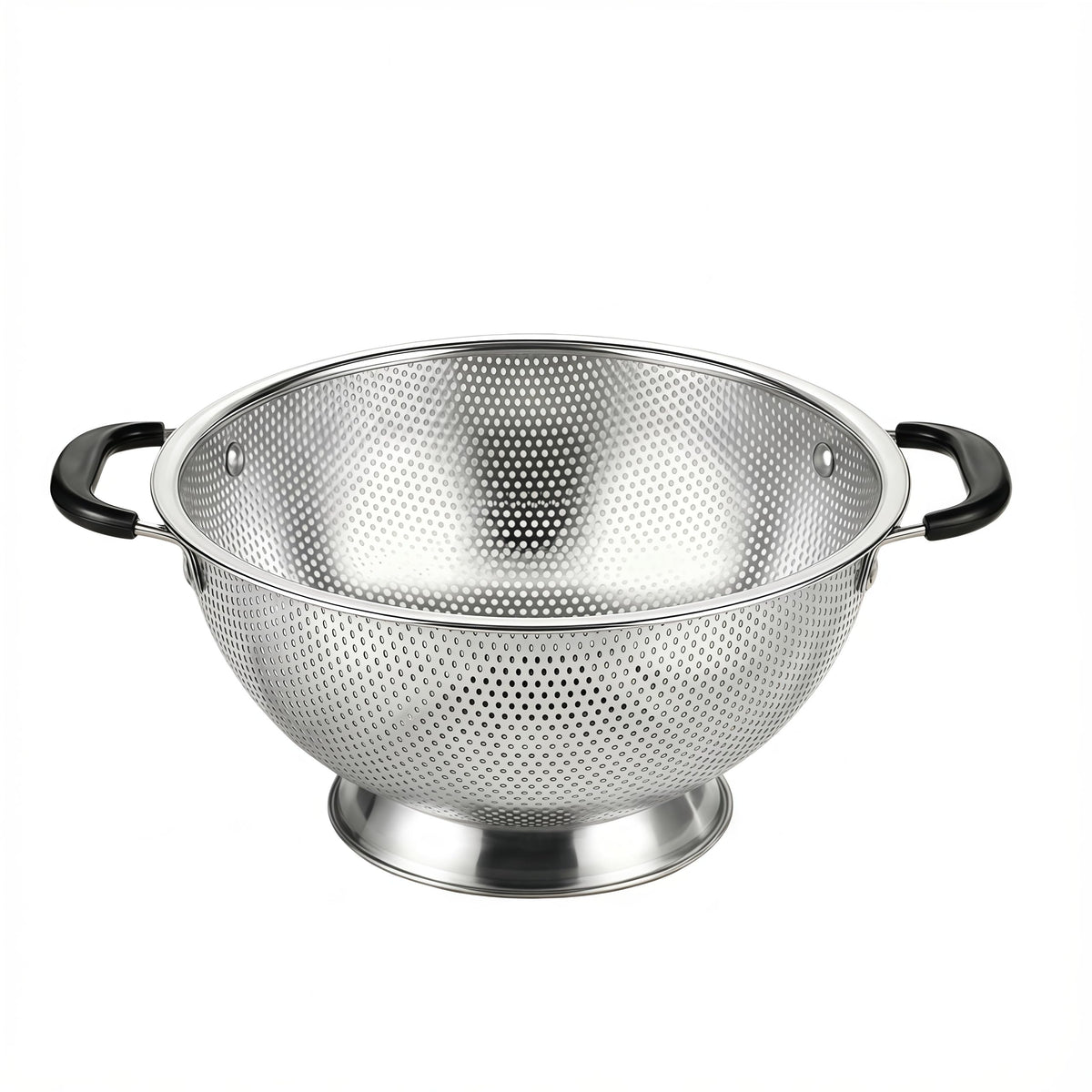 304 Stainless Steel Colander, 3 Quart Micro-Perforated Strainer with Heavy Duty Plastic Handles - Fast Draining Metal Basket for Rinsing Rice, Washing Vegetables, Draining Pasta - Dishwasher Safe