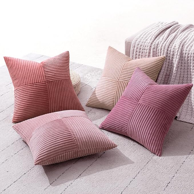 MIULEE Aesthetic Pink Throw Pillow Covers 18x18 Inch Set of 4 Spring Decorative