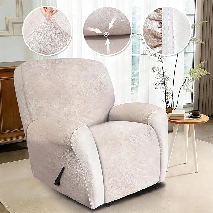 ANARACHON Leather Look Oversize Recliner Chair Covers, Thick 4 Pieces Recliner