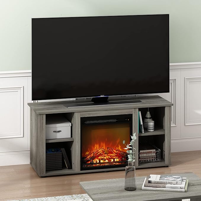 Furinno Jensen Fireplace Entertainment Center TV Stand