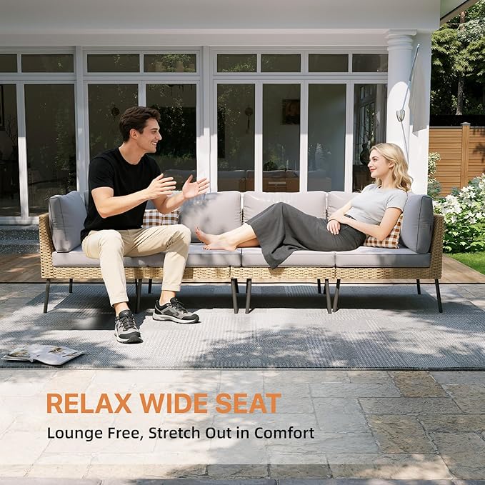 Aoxun 5-Piece Patio Furniture Set, Wicker Outdoor Furniture