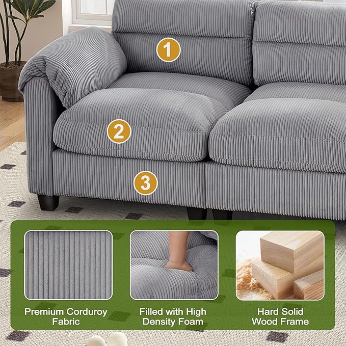 HAOMARKETS Corduroy Sofa Set, Upholstered Ottoman, Modern Loveseat and and