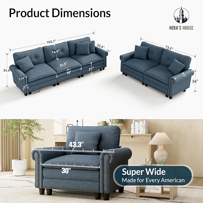 HERA'S HOUSE 2 Pieces Modular Sectional Sofa Sets, Oversized Couch Set