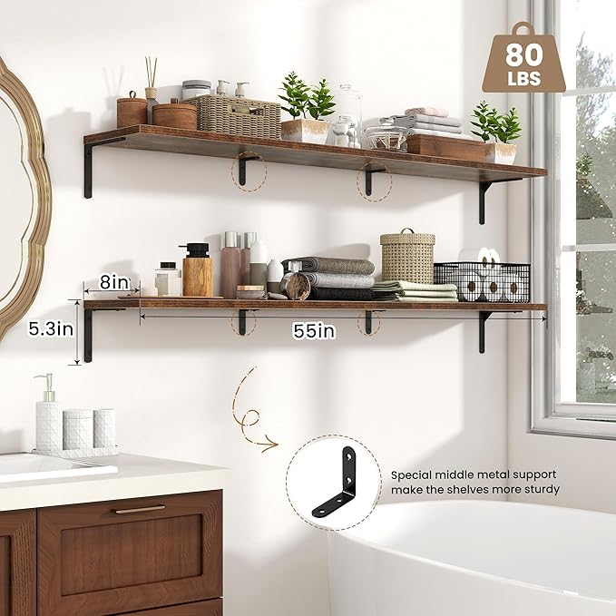 Fun Memories Deep Floating Shelves, 55W x 8D Floating Shelves Set of 2