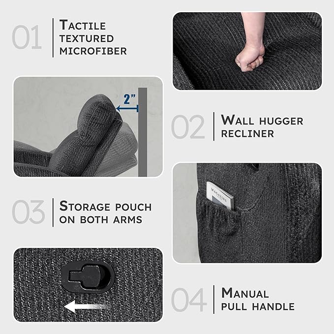 Lexicon Manual Recliner Chair, Textured Microfiber Reclining Chair, Wall Hugger