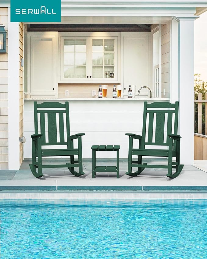 SERWALL HDPE Outdoor Rocking Chair Set of 4, Patio Rocking Chairs Set, Rocking