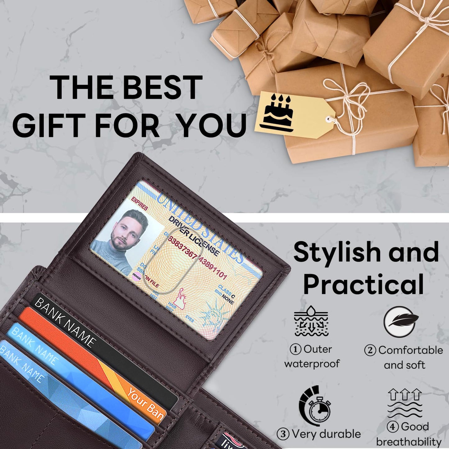 Wallet for Men, Premium Classic Mens Wallet Minimalist Slim Bifold Wallet, RFID Blocking Wallet with 10 Credit Card, 2 ID Window and 2 Cash Slots, Leather Compact Wallet, Front Pocket Card Holder