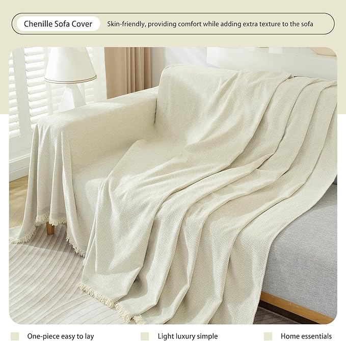 DREAMINGO Modern Minimalism Cream White Couch Cover Sectional Sofa Covers