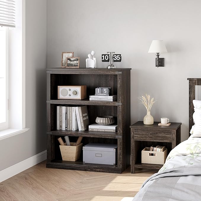 GarveeHome 3 Tier Farmhouse Bookcase, 39.9" Tall Book Shelf