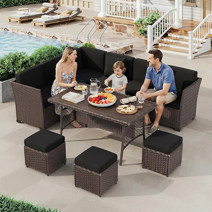 LOUVIXA 7 Pieces Patio Furniture Set, Outdoor Patio Furniture, Wicker