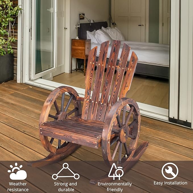 Outvita Adirondack Rocking Chair Set of 2, Wood Wagon Rocker, Outdoor Wooden