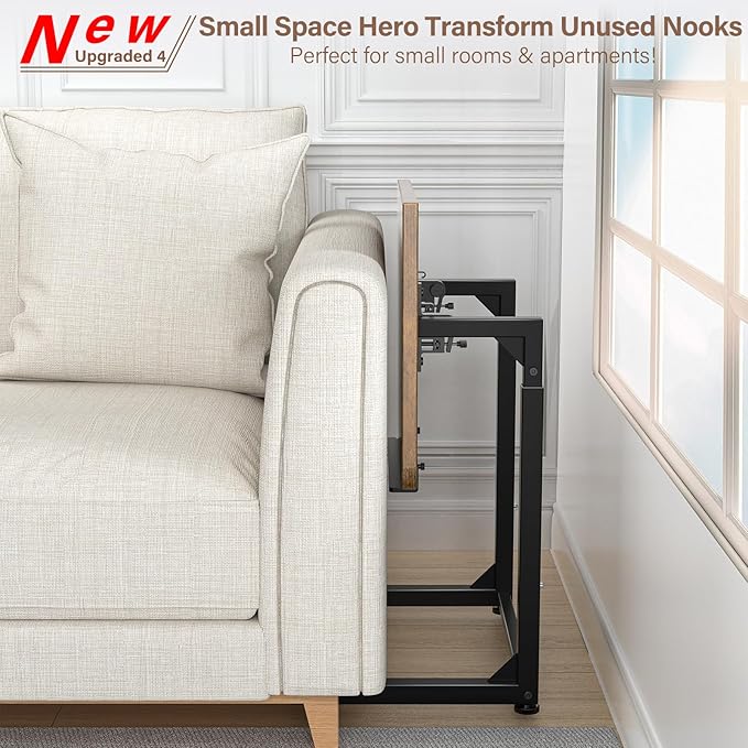 Tv Tray Table Set of 2, 8-Level Adjustable Height Couch Side Table，90° Tilt