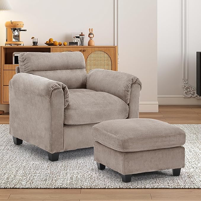 HAOMARKETS Corduroy 2-Piece Sofa Set, Upholstered Ottoman and Accent Chair Sofa