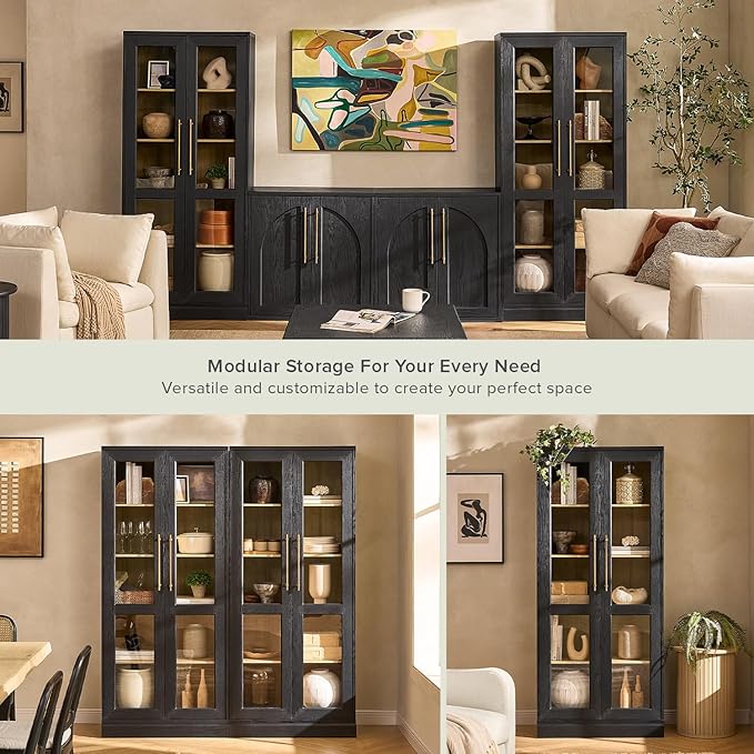 mopio Blake Tall Display Cabinet, Kitchen Buffet Pantry Cupboard, Trophy