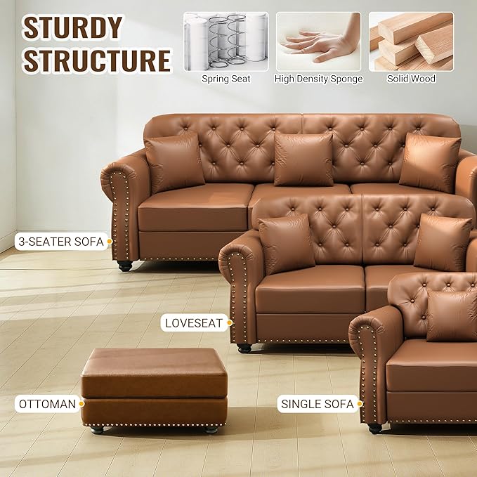 KEIKI 83" Faux Leather Chesterfield Sofa