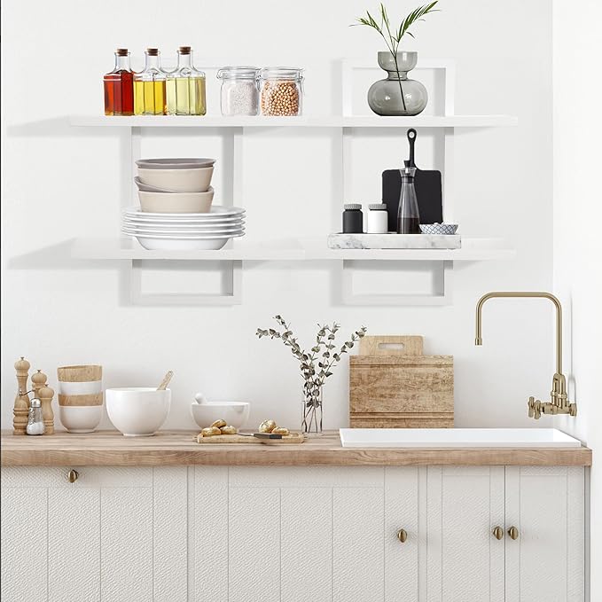 PHOENANCEE Floating Shelves for Wall, Display Hanging Shelf Set of 2, Modern
