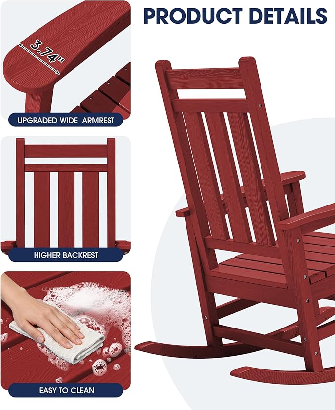 KINGYES Oversized Outdoor Rocking Chair Set of 2, All-Weather Patio Rocking