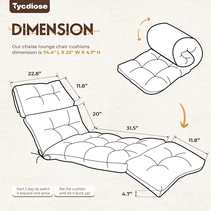 Outdoor Chaise Lounge Chair Cushion Replacement 74.4 x 22 x 4.7 Inches Memory