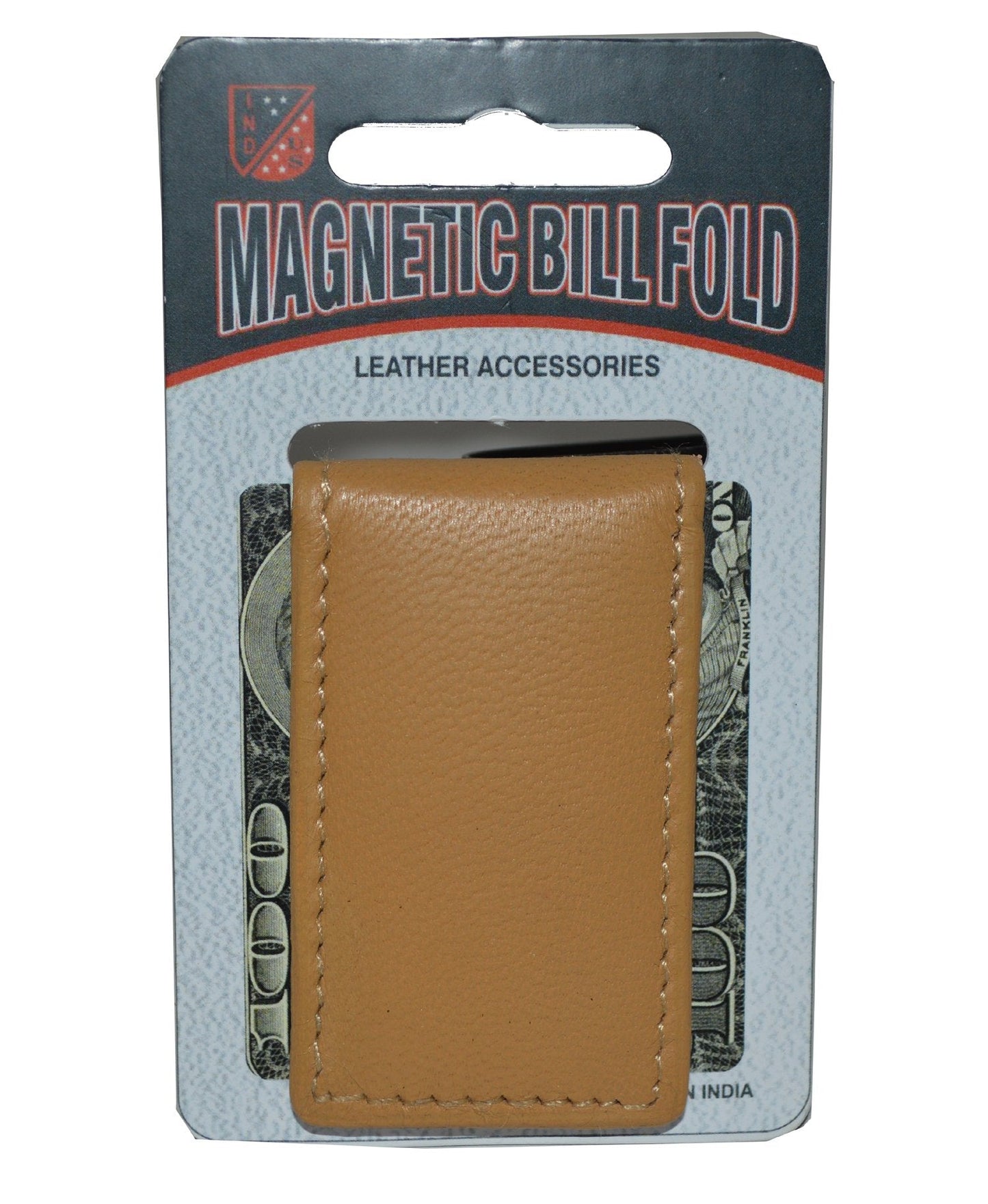 Leatherboss Genuine Leather Slim Magnetic Minimalist Bifold Money Clip Cash Holder Wallet, Tan