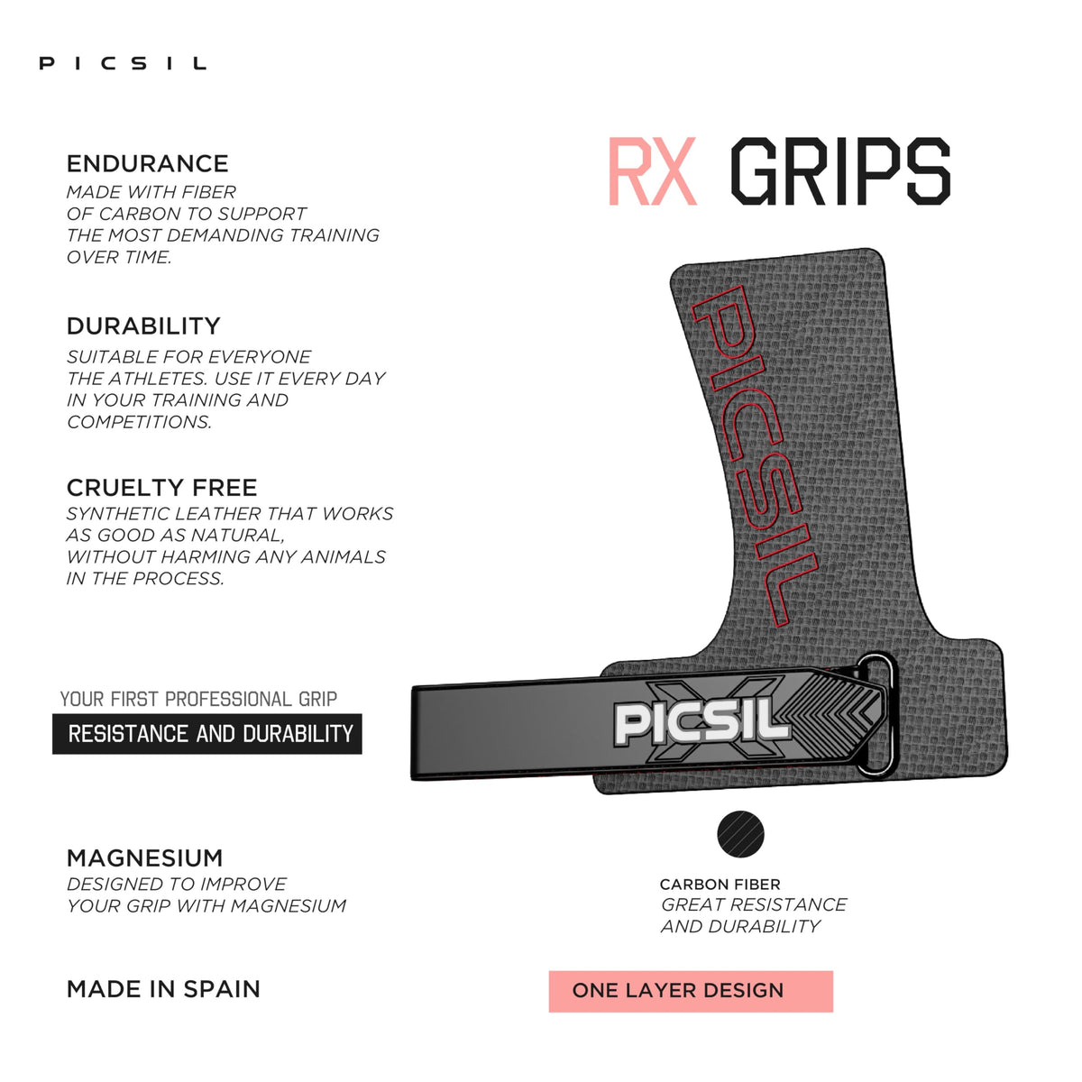 PICSIL RX Grips for Cross Training and Gymnastics, Carbon Fibre Material, Use with Magnesium, Grip on All Surfaces and Bars, Designed for All Athletes