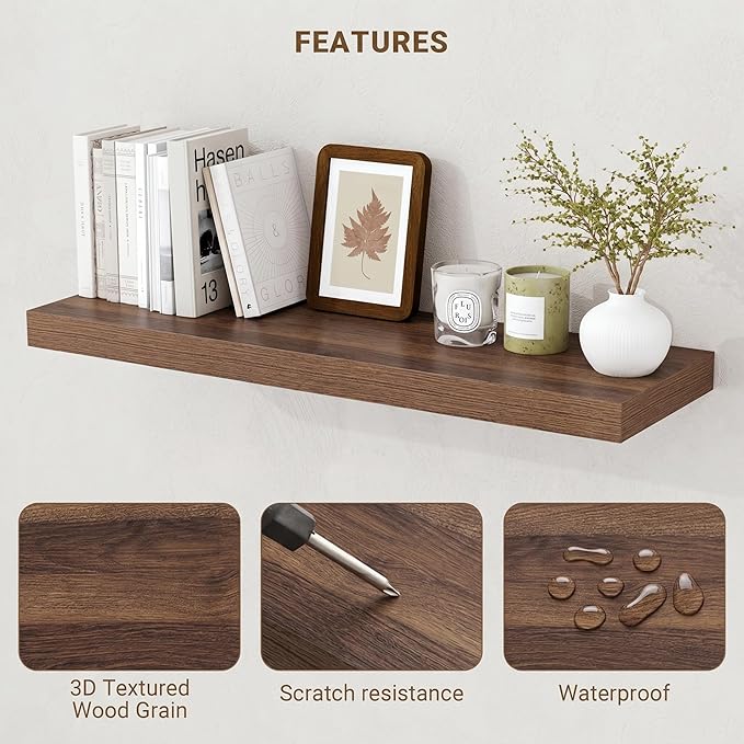Acovy 48 Inch Floating Shelves, Wooden Shelves