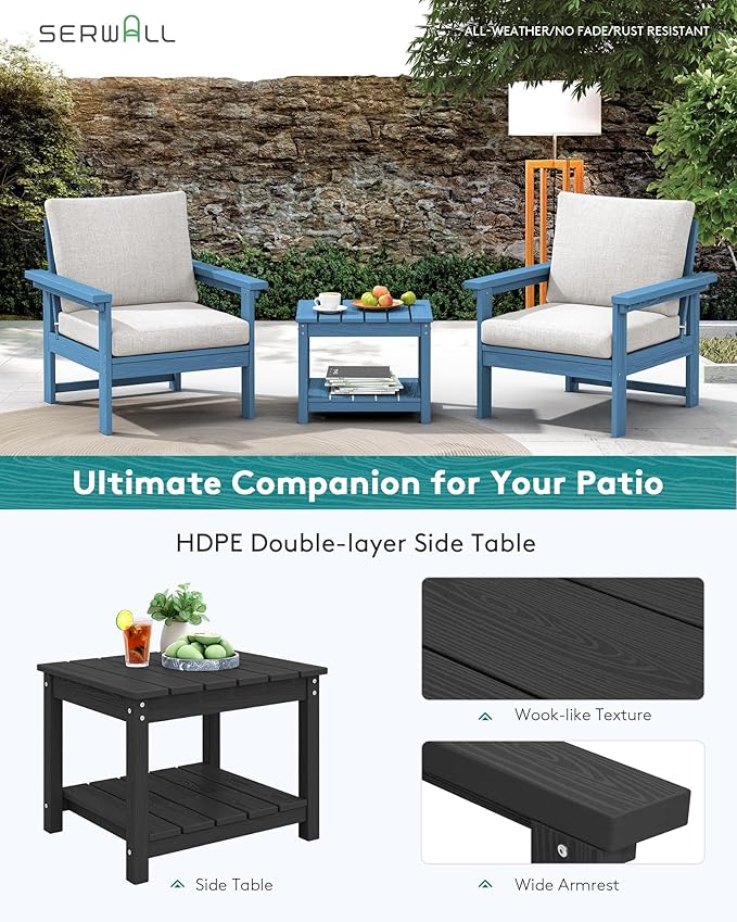 SERWALL HDPE Patio Sofa Set, 3-piece Sectional Outdoor Furniture Set, All