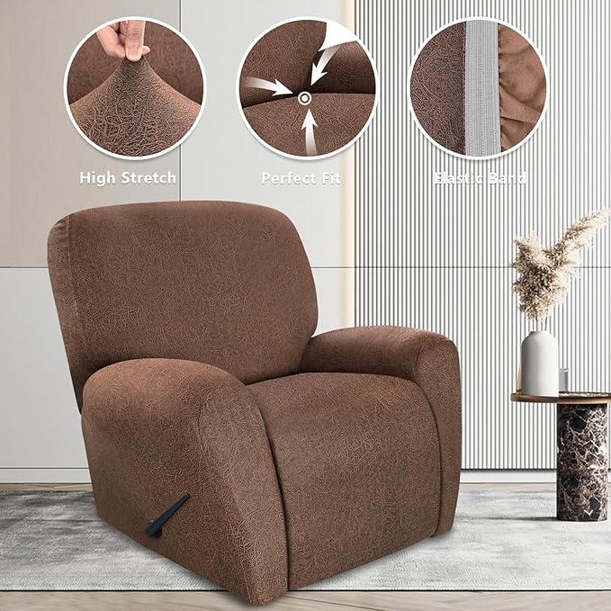 ANARACHON Recliner Chair Covers Leather Look, 4 Pieces Recliner Covers Non Slip