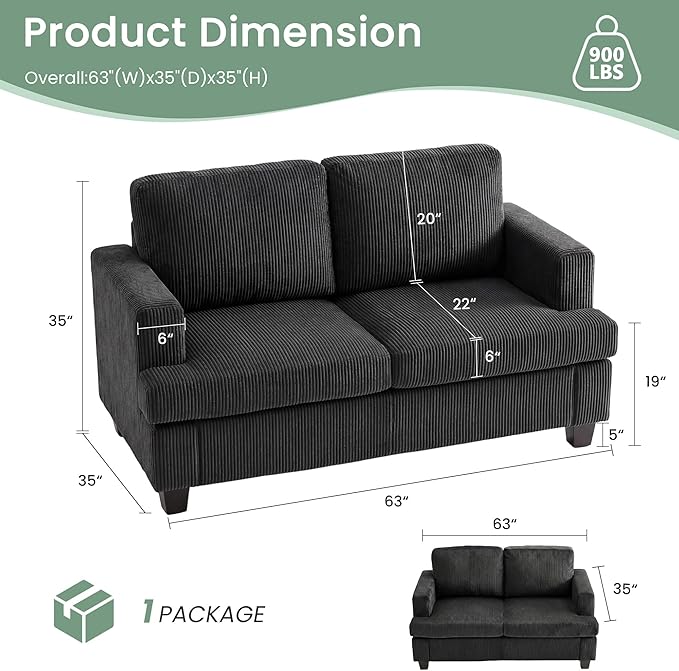 YOUDENOVA 2 Piece Set Comfy Sofa Couch, Loveseat Sofa * 2