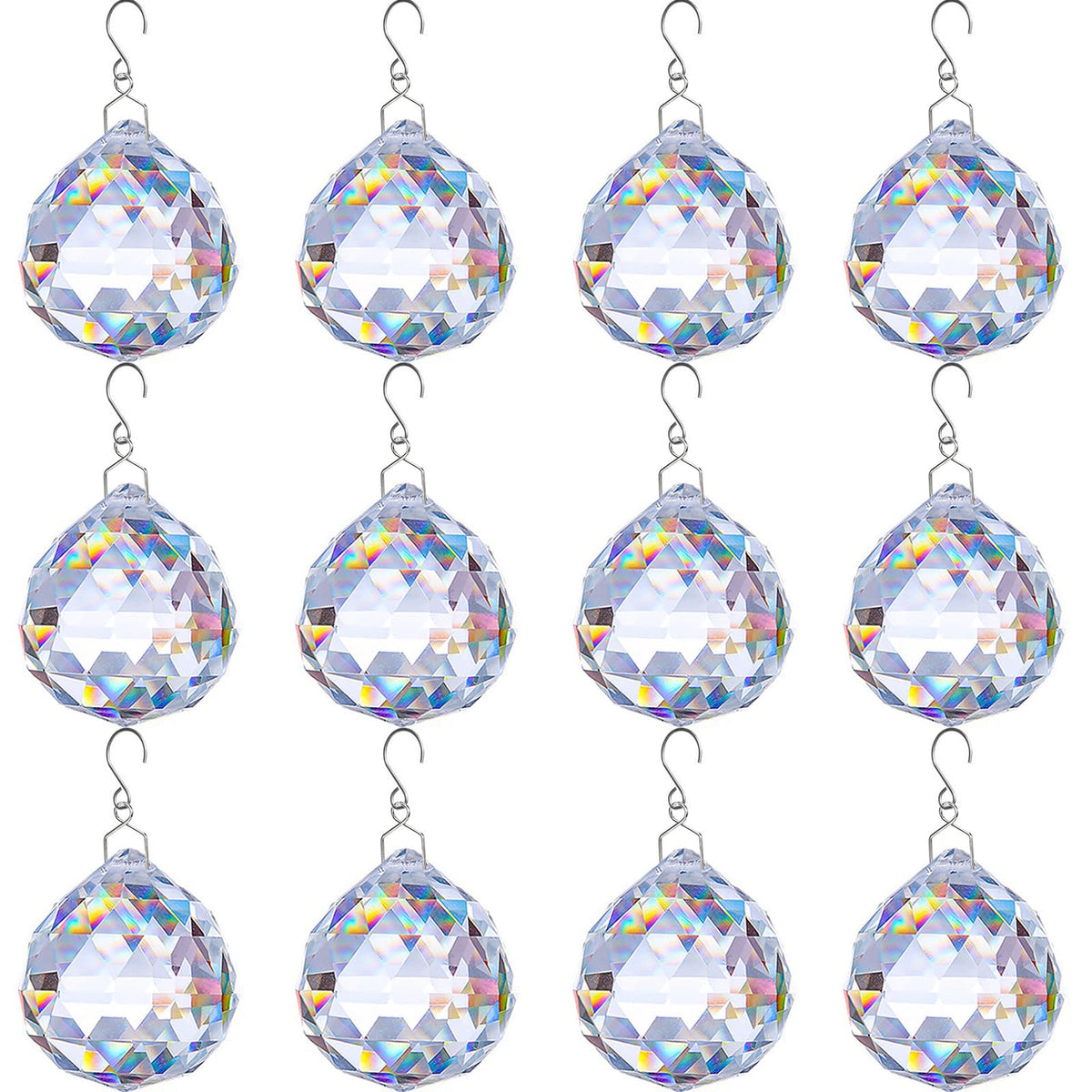 12 PCS Clear Crystal Glass Prism Suncatcher, Christmas Balls Ornaments, Rainbow Pendants Maker, Hanging Crystals Prisms for Windows, Xmas Tree Decorations for Home Decor