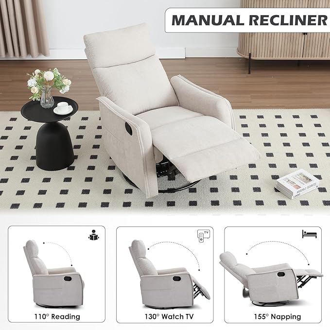 Trustyue Swivel Rocker Recliner Chair, 360° Swivel Recliner