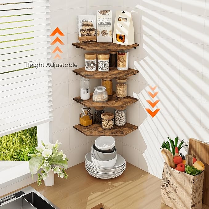 Homode Corner Shelf Wall Mount, Wood Corner Hanging Shelves