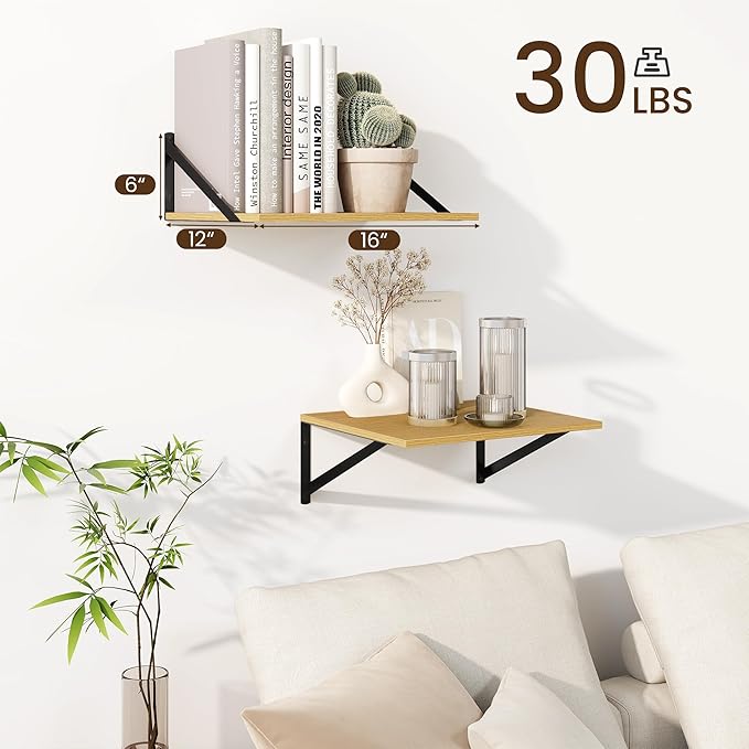 Fun Memories Floating Shelves for Wall, 12 Inch Deep Floating Shelves Set of 2