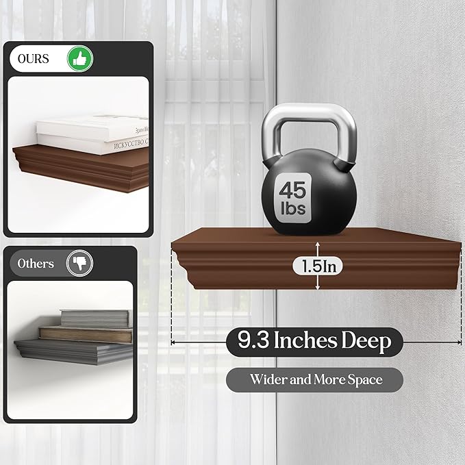 Fun Memories Floating Shelves 48 Inch Long, 9.3 Inch Deep Classic Crown Molding